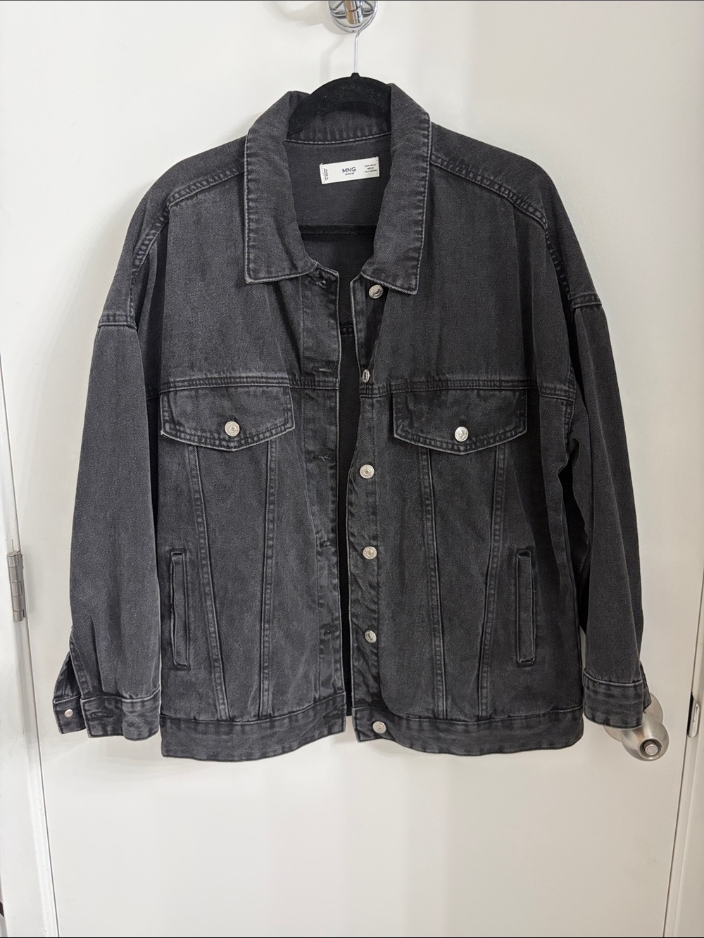 Mango oversize denim jacket, washed black, size medium